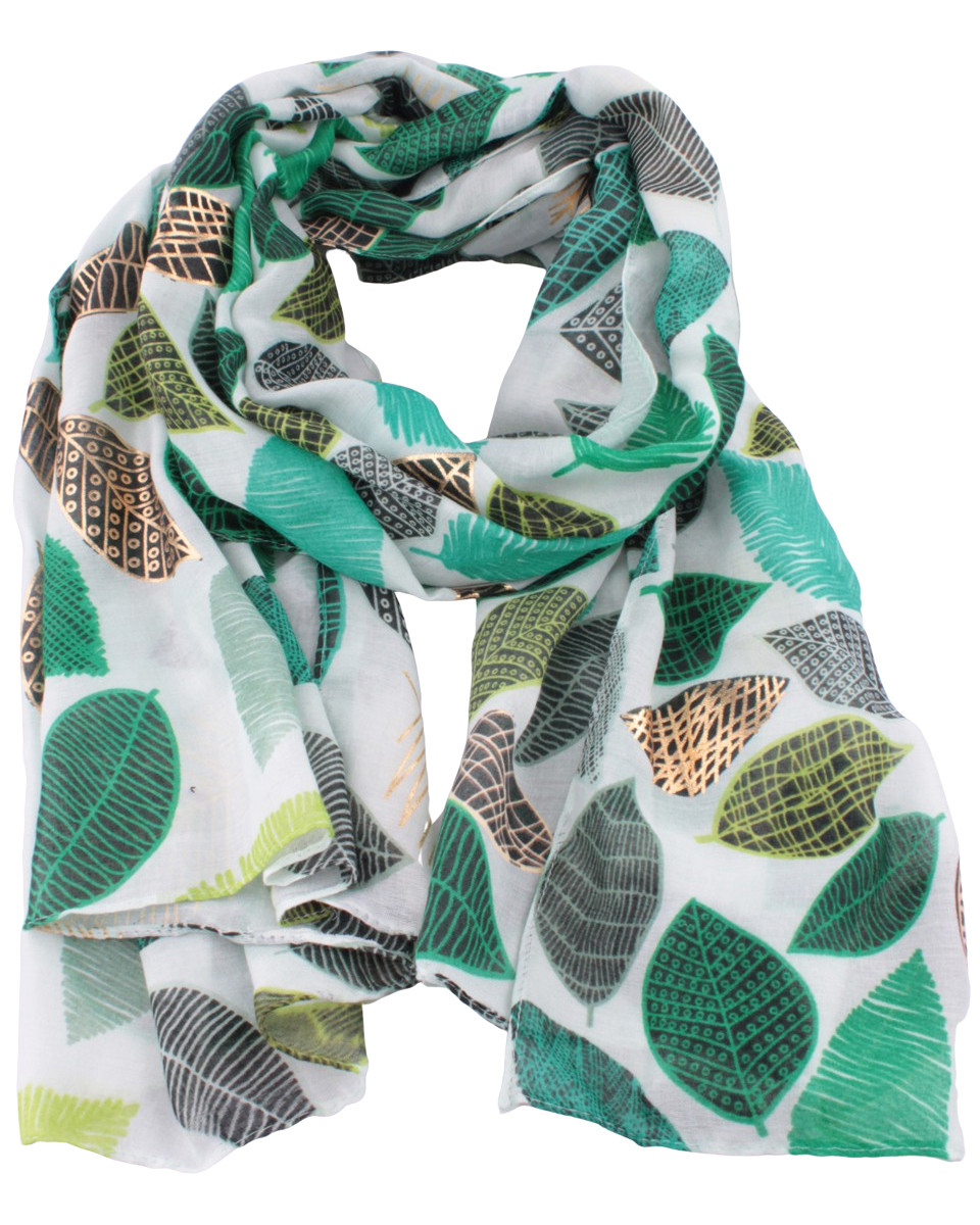 Echarpe verte à feuilles vertes et dorées