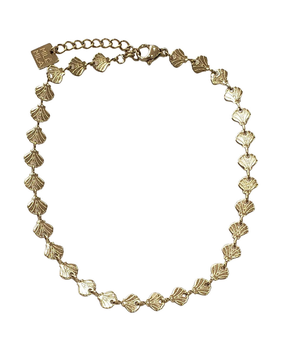 Chaine de cheville acier doré éventails