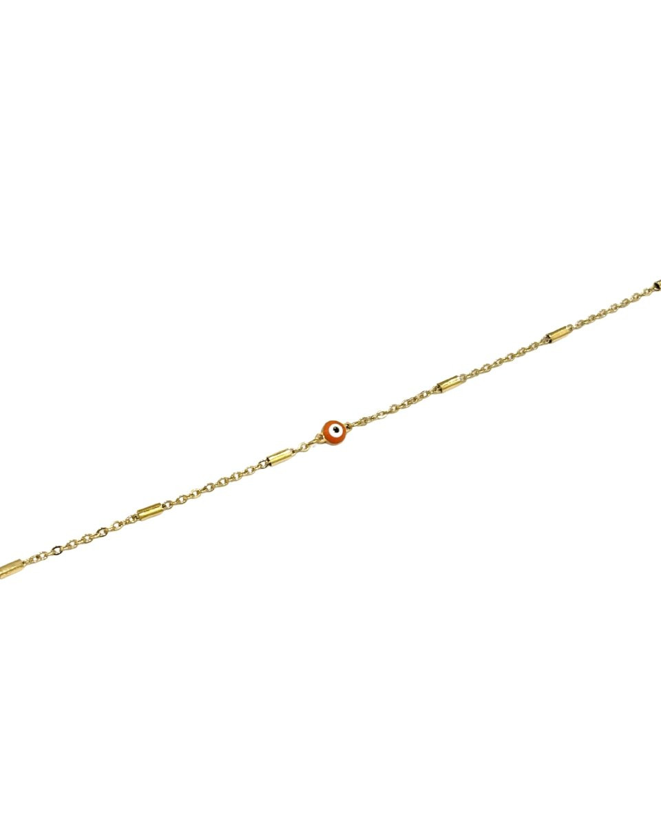 Chaine de cheville acier doré oeil orange