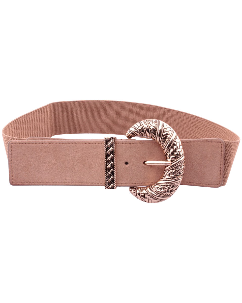 Ceinture élastique beige boucle ovale dorée 