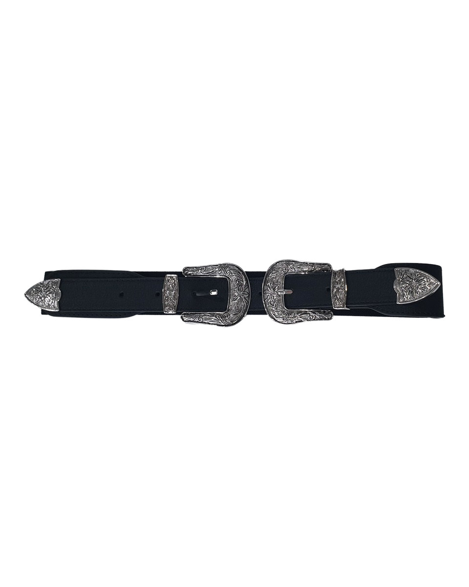 Ceinture élastique noire double boucle argent