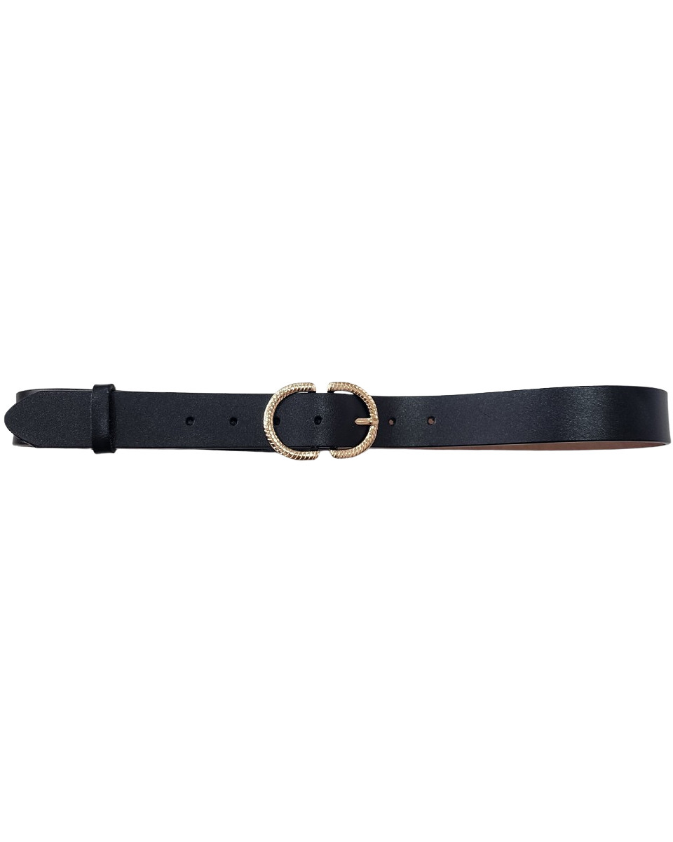 Ceinture noire cuir de vachette boucle fine dorée