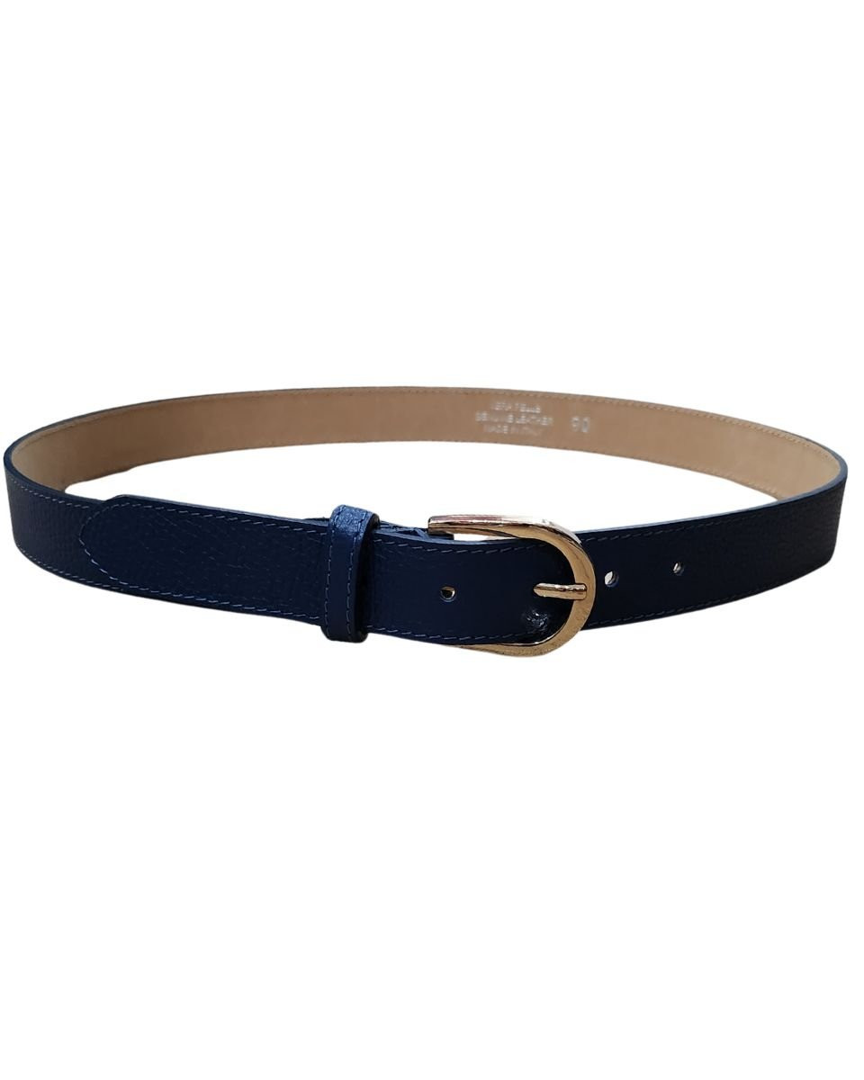 Ceinture femme marine cuir boucle dorée Vega