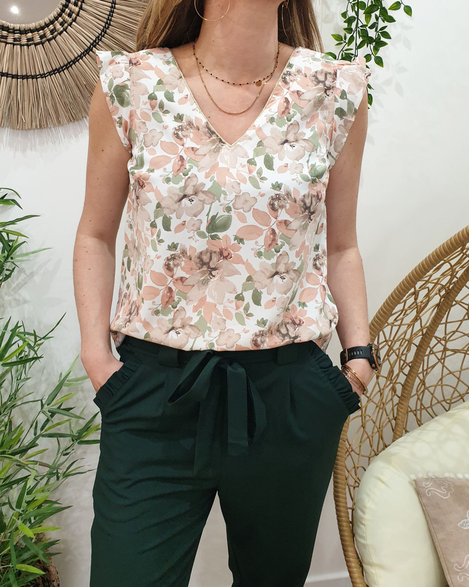 Blouse Rosie rose et vert