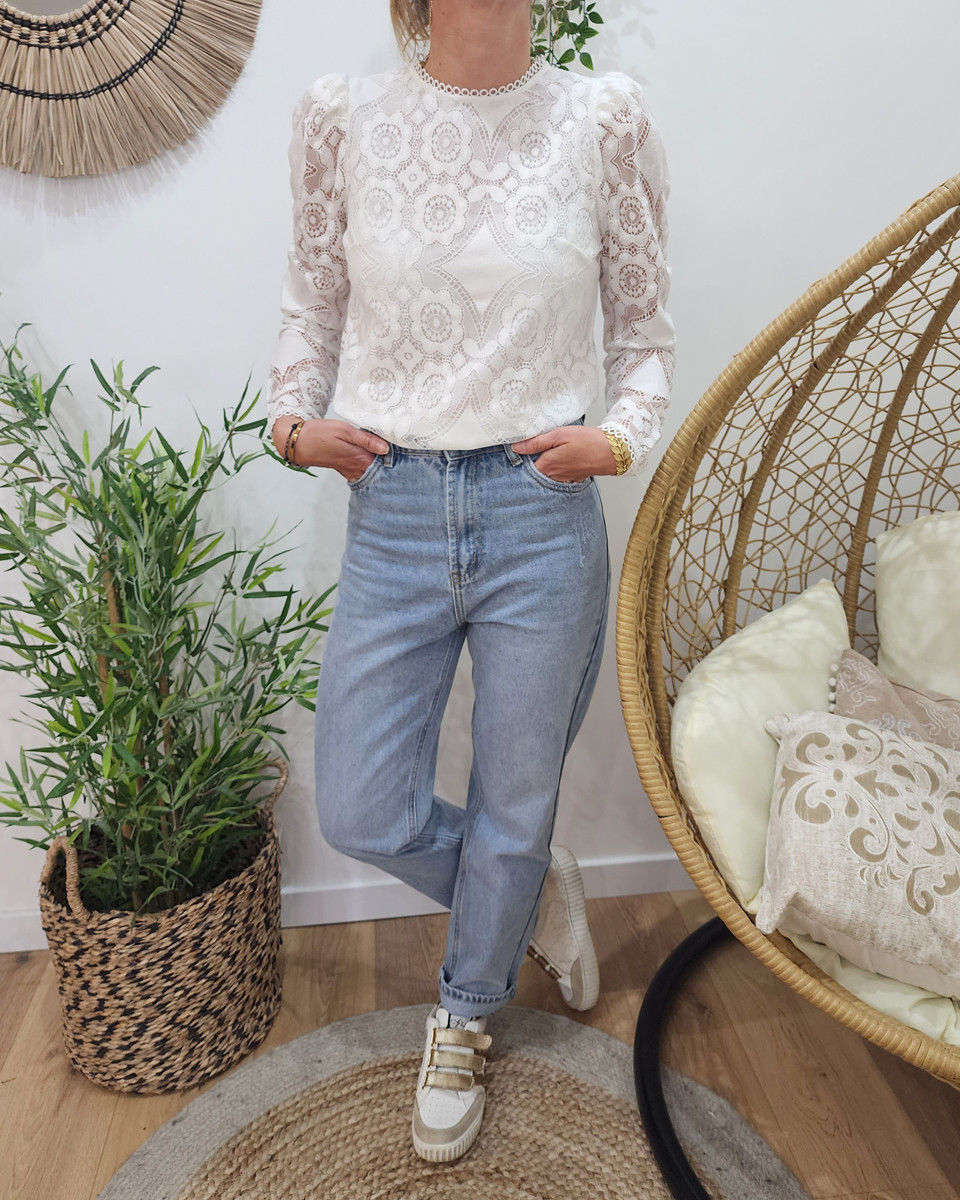 Blouse femme dentelle écru