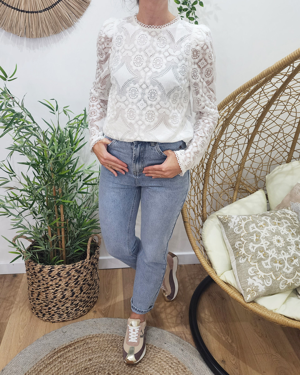 Blouse femme blanche broderies anglaises Géraldine