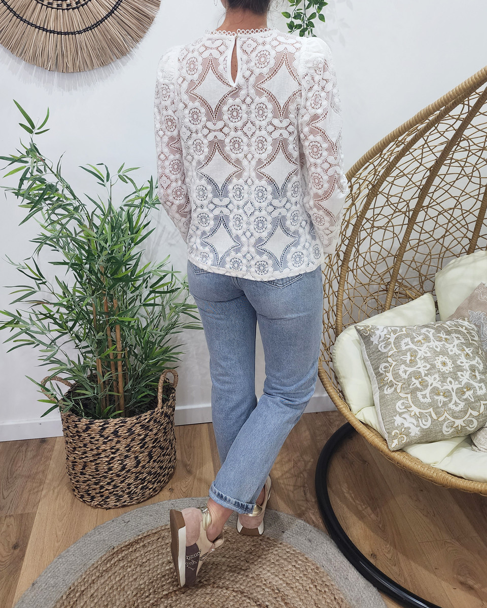 Blouse femme blanche broderies anglaises Géraldine
