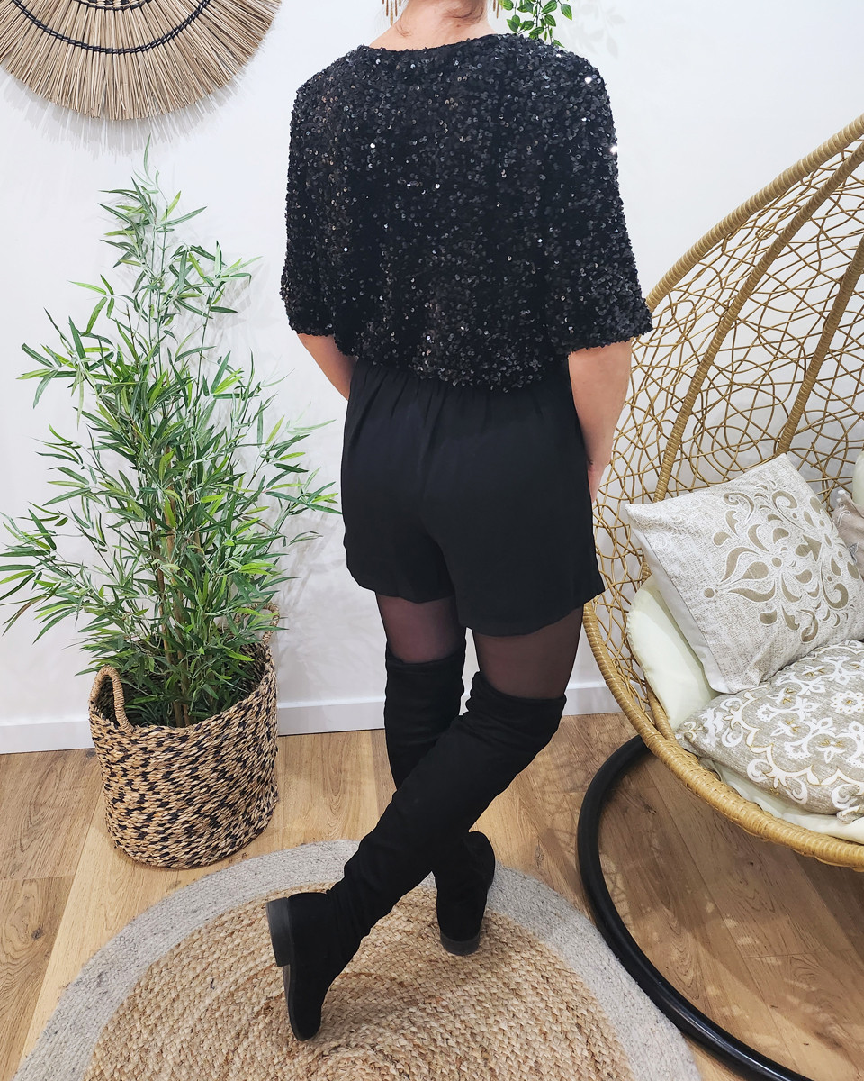 Blouse femme à sequins noir