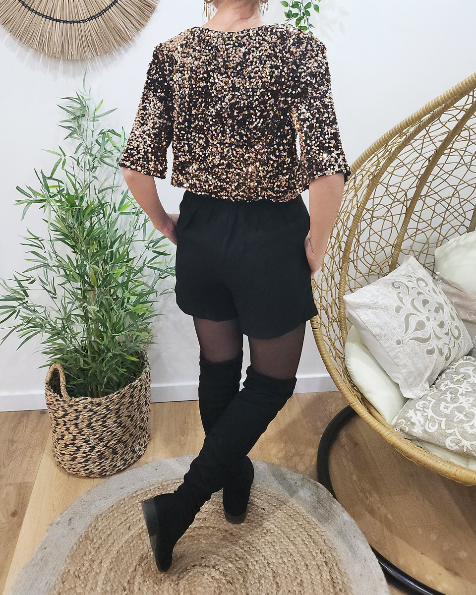 Blouse femme à sequins cuivré