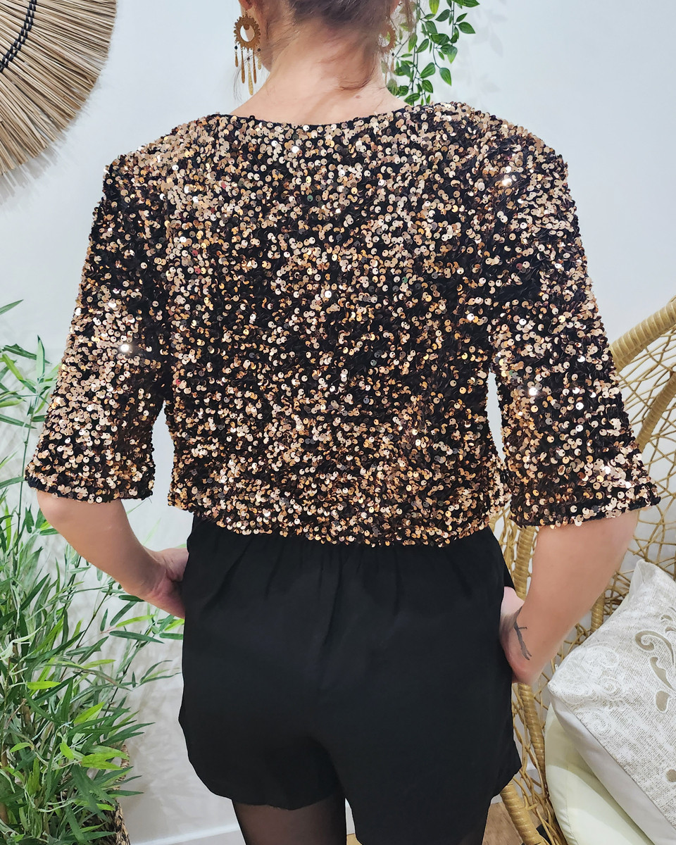 Blouse femme à sequins cuivré