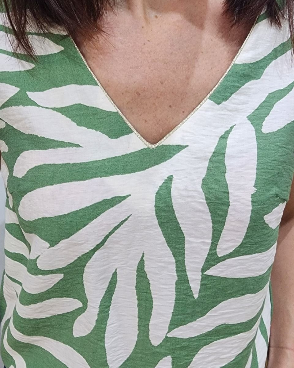 Blouse femme verte et beige Perry