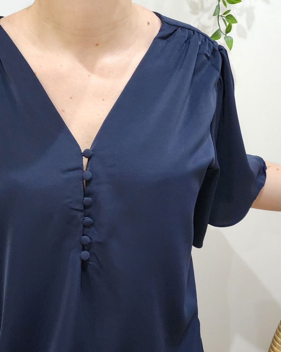Blouse femme Donna bleu marine boutonnée