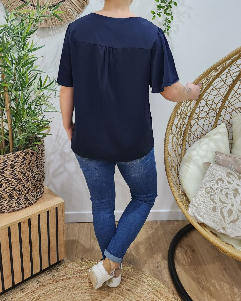 Blouse femme Donna bleu marine boutonnée