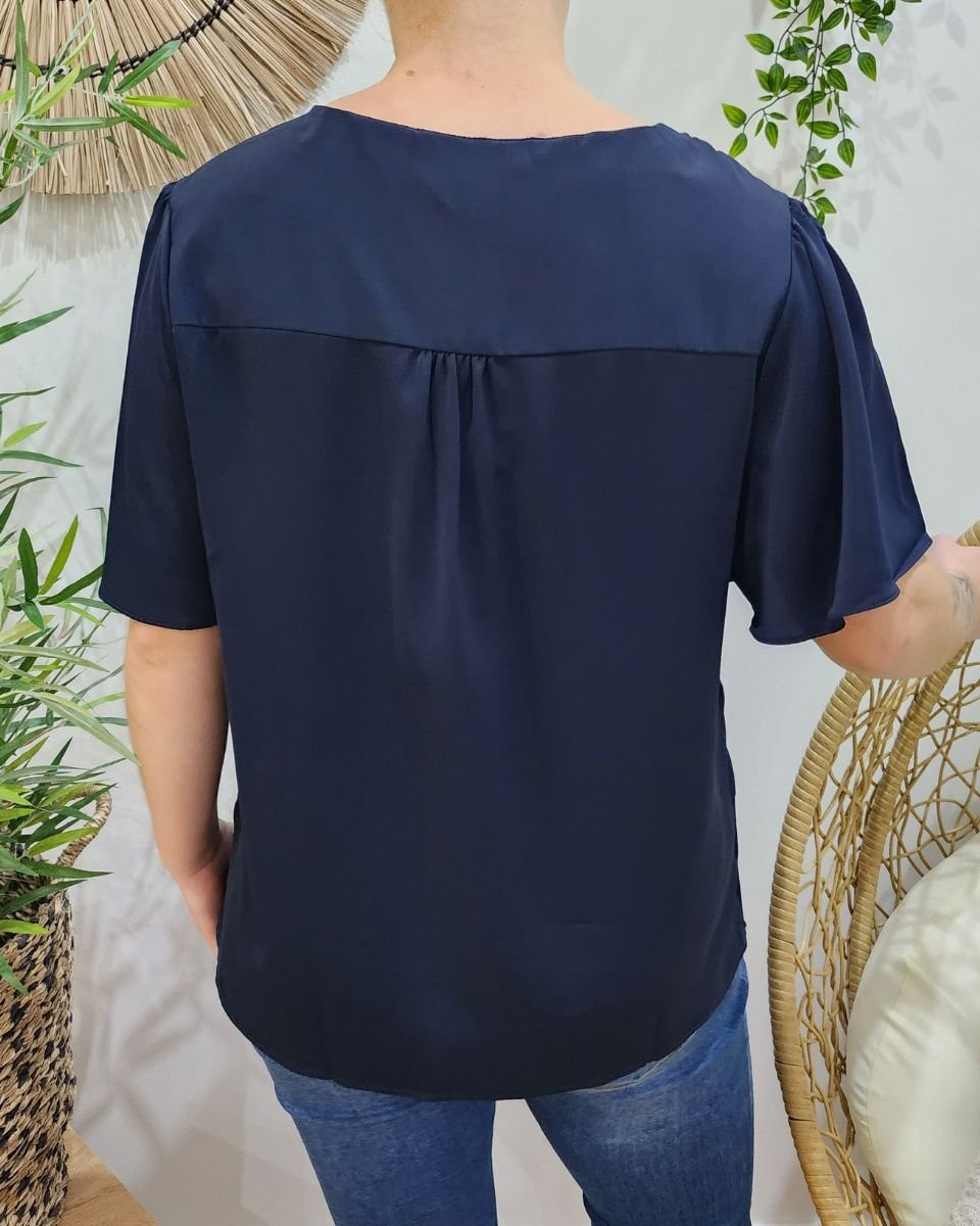 Blouse femme Donna bleu marine boutonnée