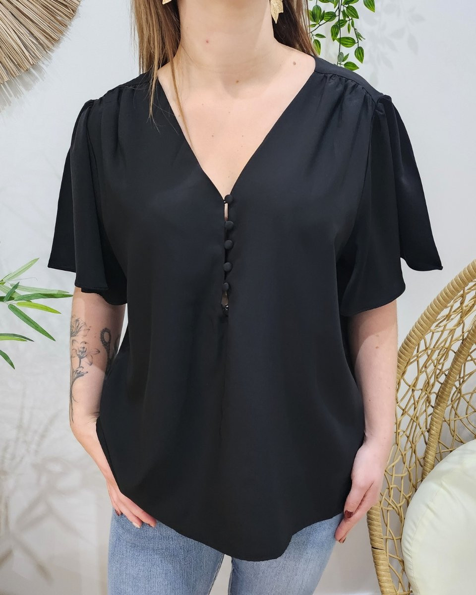 Blouse femme Donna noir boutonnée