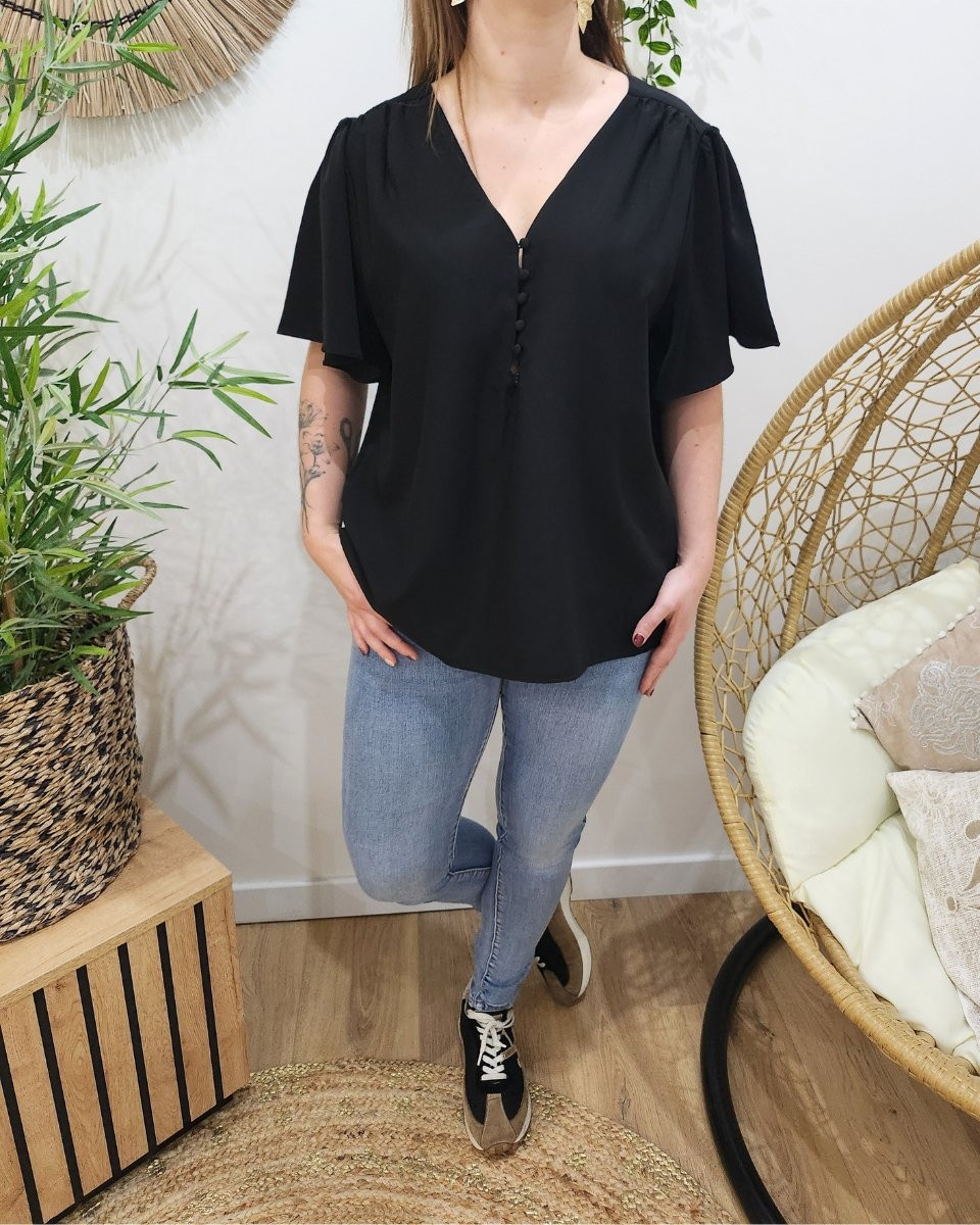 Blouse femme Donna noir boutonnée