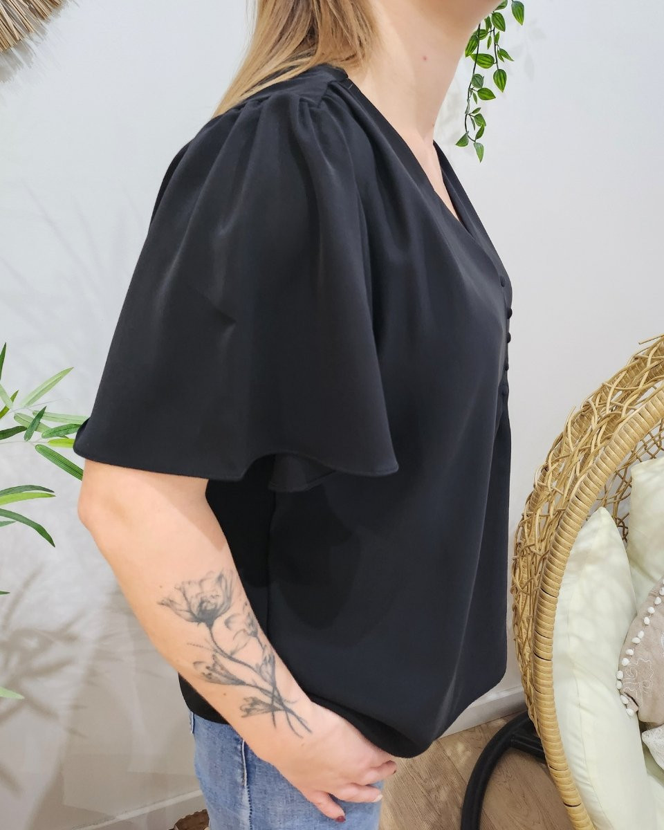 Blouse femme Donna noir boutonnée