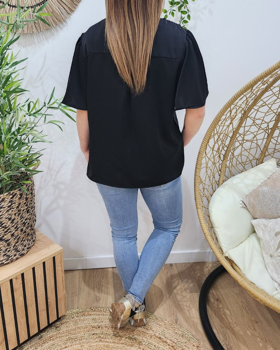 Blouse femme Donna noir boutonnée