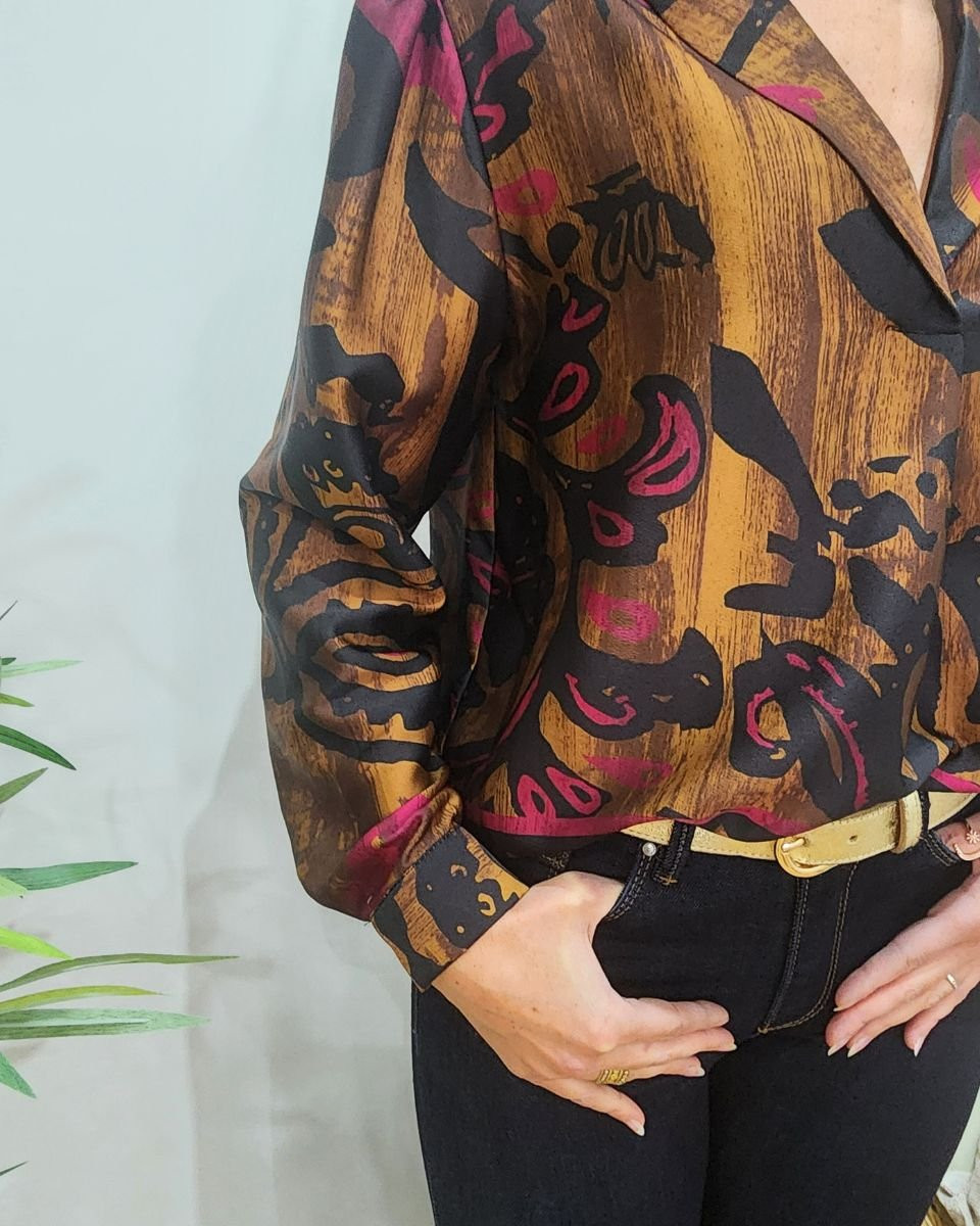 Blouse satinée marron noire fuchsia Bonnie