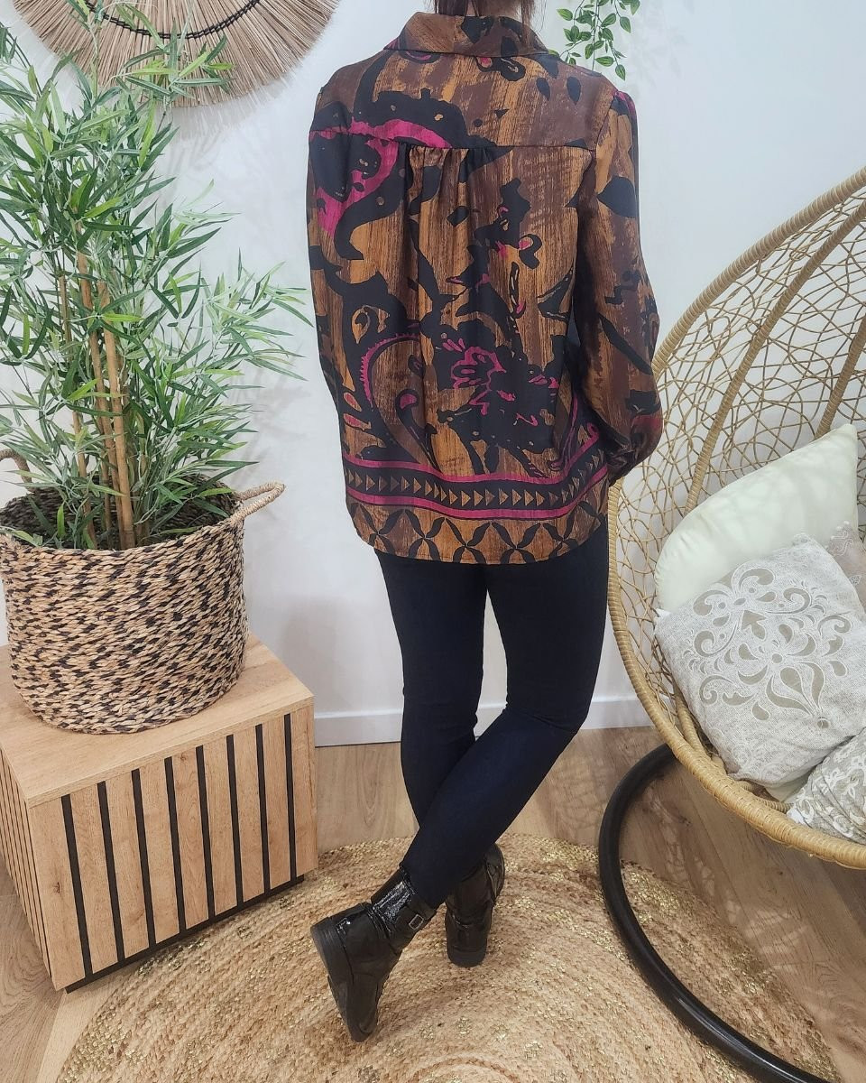 Blouse satinée marron noire fuchsia Bonnie