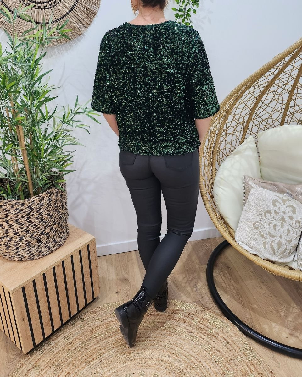 Blouse femme verte sequins verts Hailee