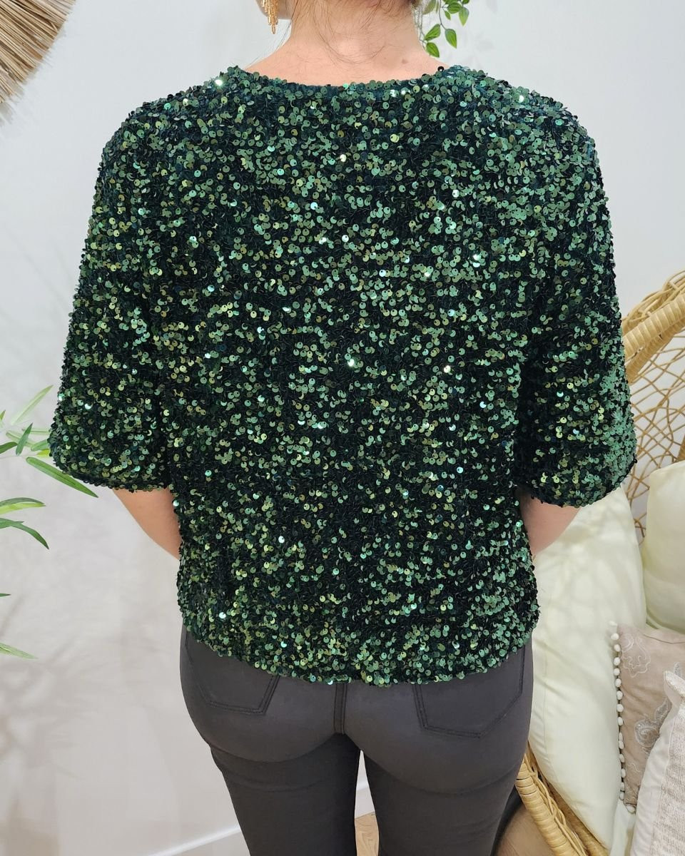 Blouse femme verte sequins verts Hailee