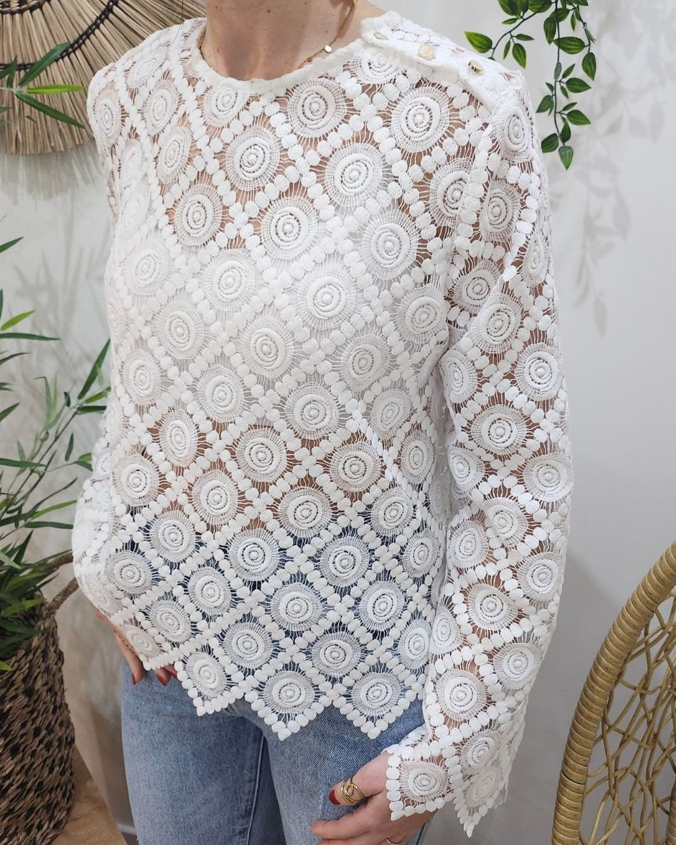 Blouse femme blanche brodée ajourée Linh