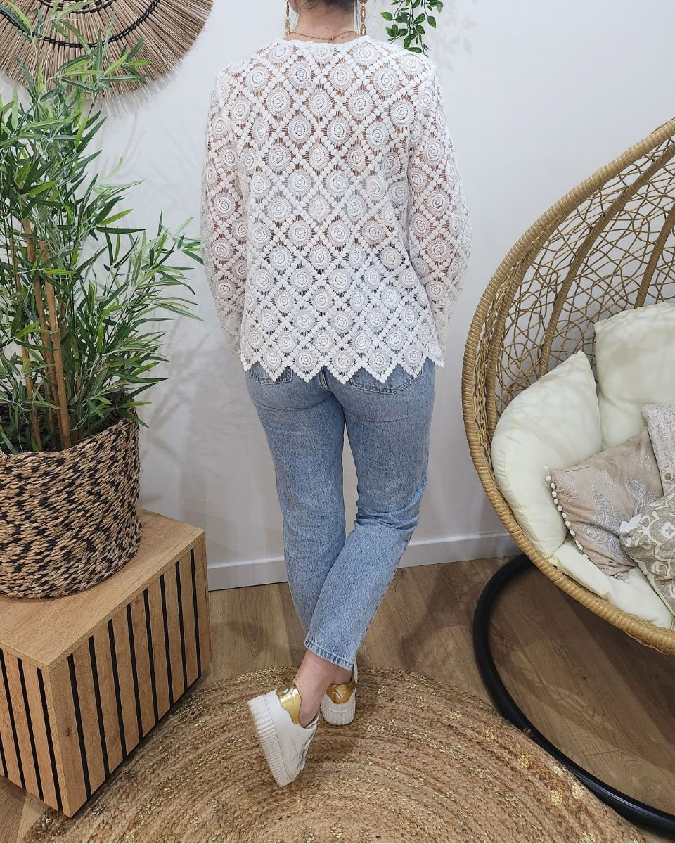 Blouse femme blanche brodée ajourée Linh