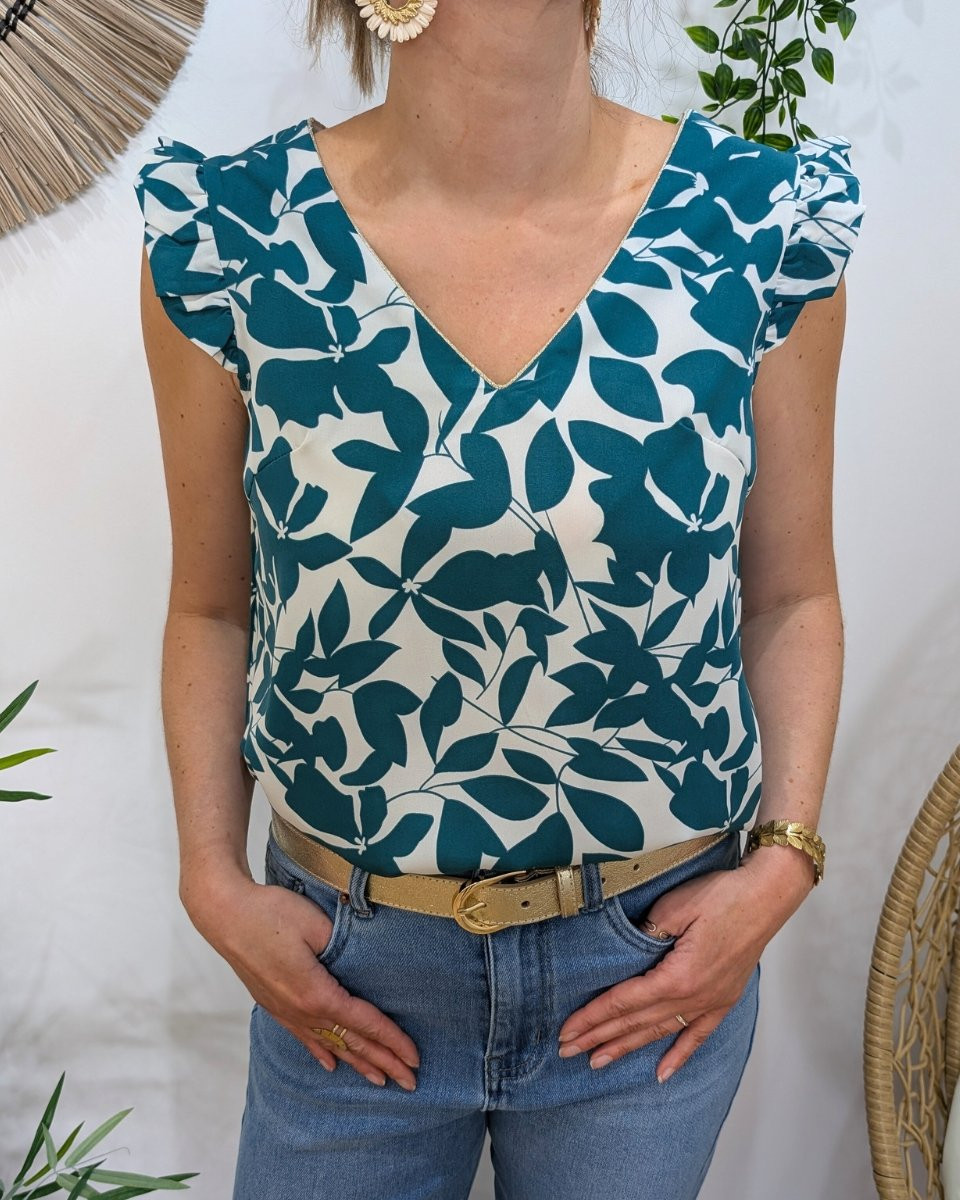 Blouse femme écrue et verte Soizic