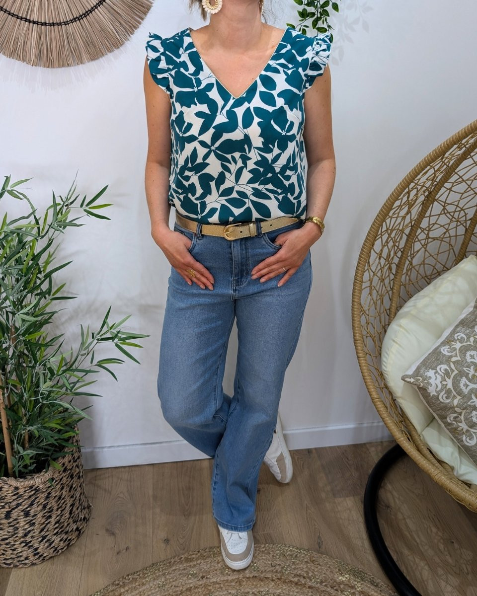 Blouse femme écrue et verte Soizic