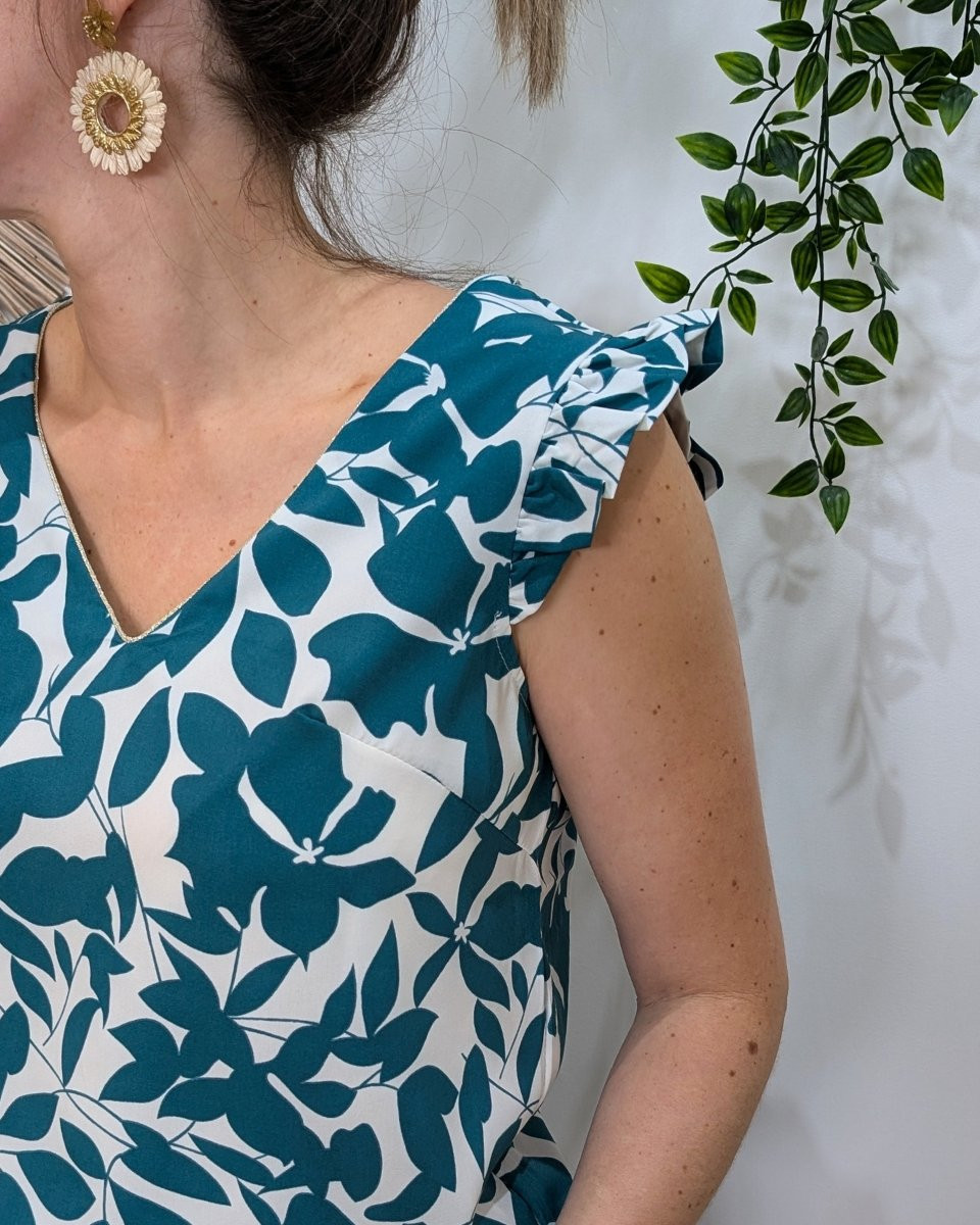 Blouse femme écrue et verte Soizic