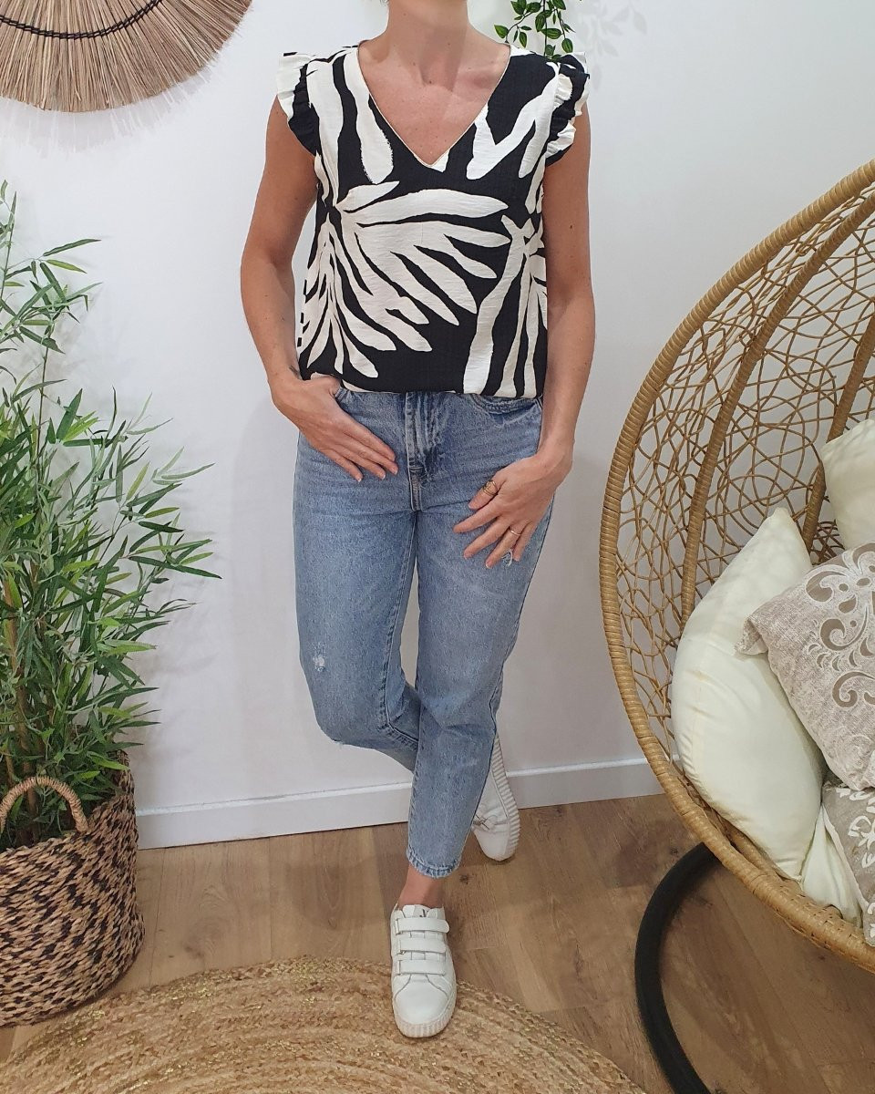 Blouse femme noire et écrue Eléa