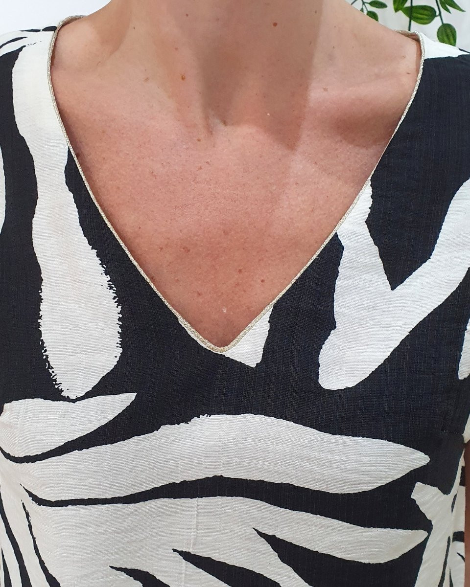 Blouse femme noire et écrue Eléa