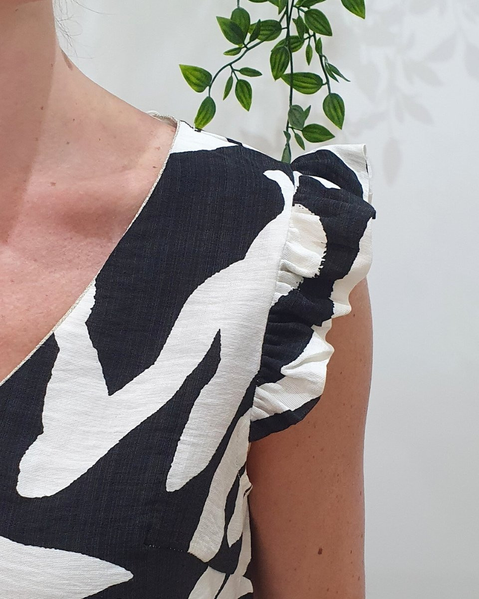 Blouse femme noire et écrue Eléa