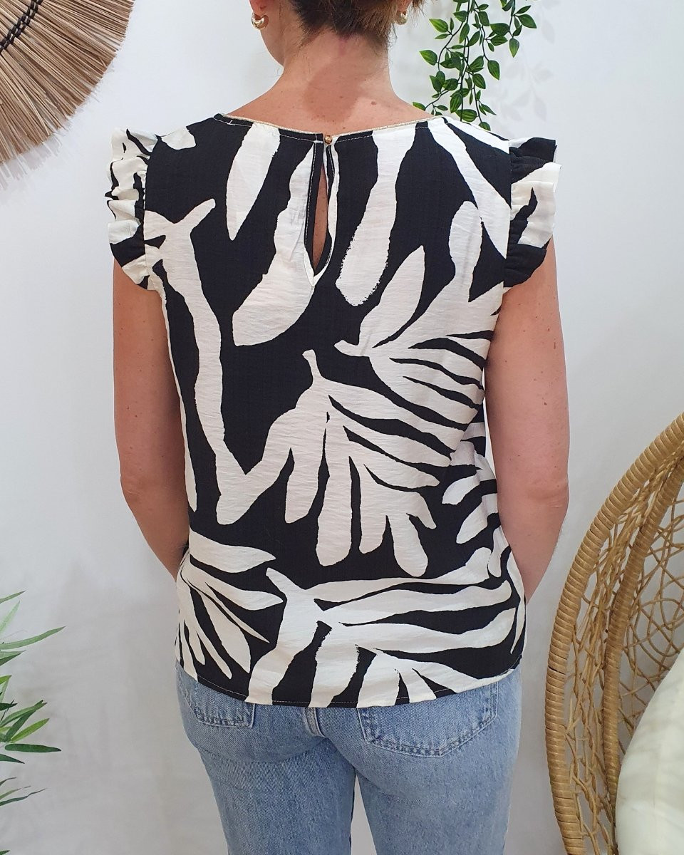 Blouse femme noire et écrue Eléa