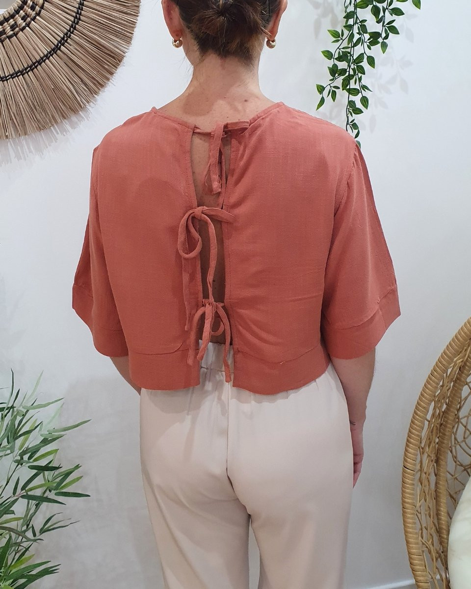 Blouse femme terracota dos noué Athelia