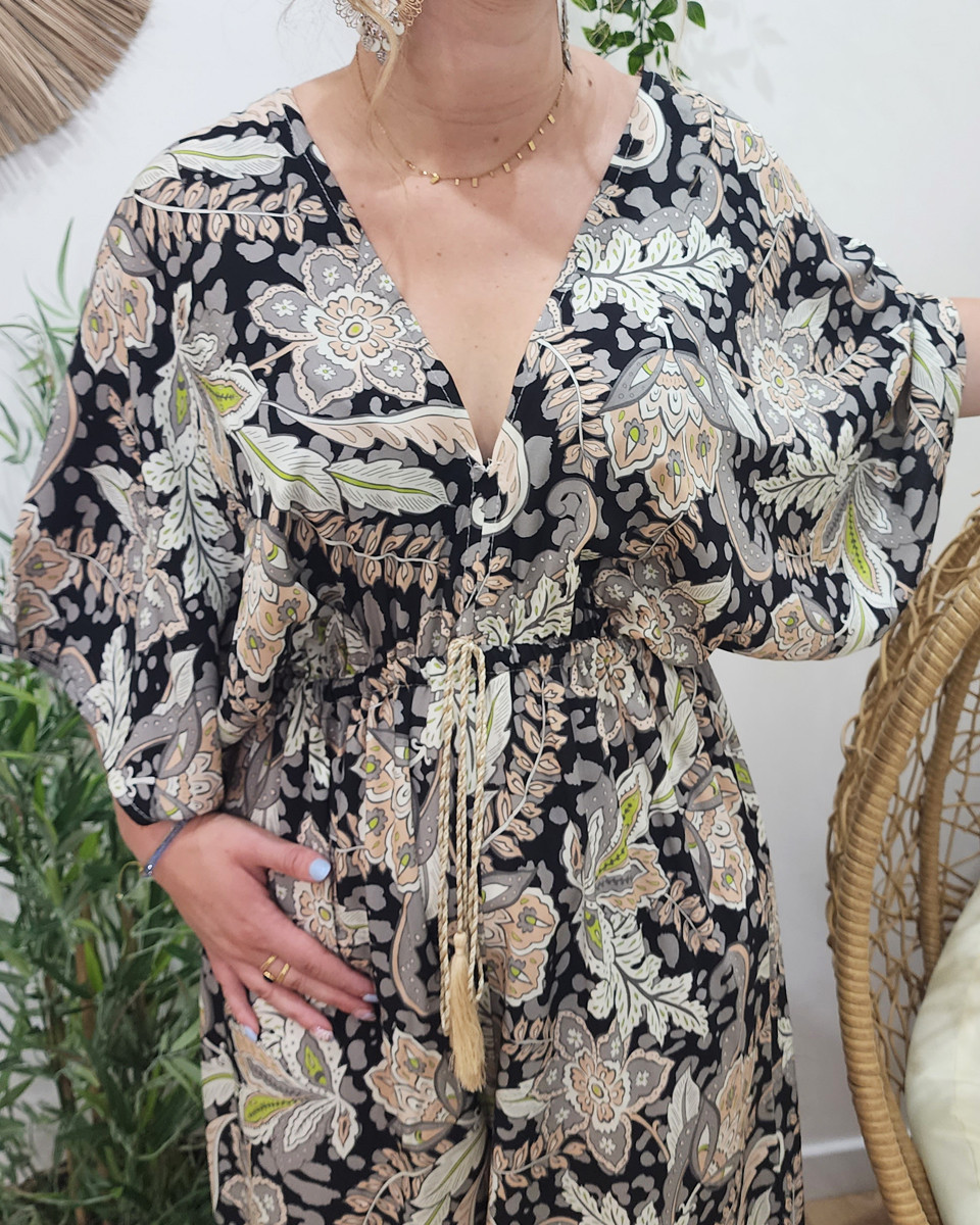 Combinaison femme noire grise et rose Aloise