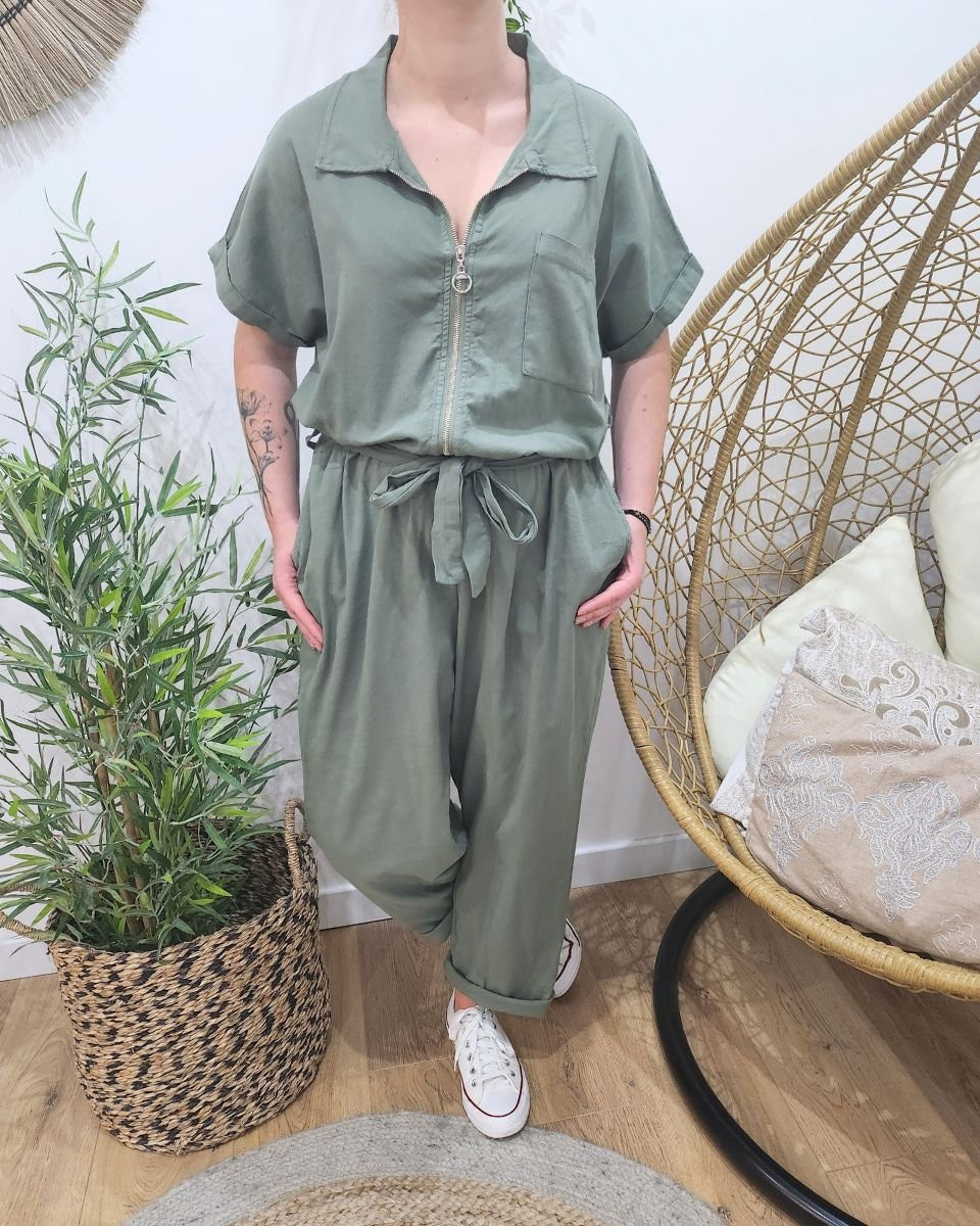 Combinaison femme grande taille coton lin Rosita