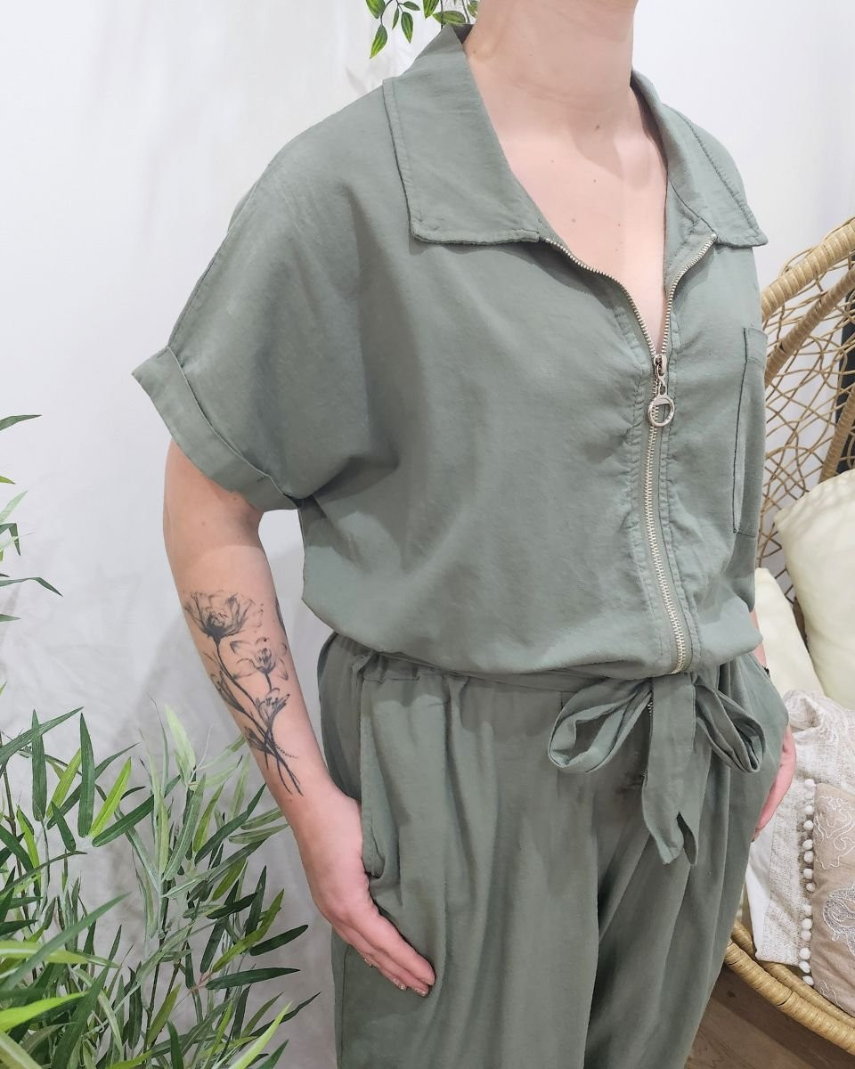 Combinaison femme grande taille coton lin Rosita