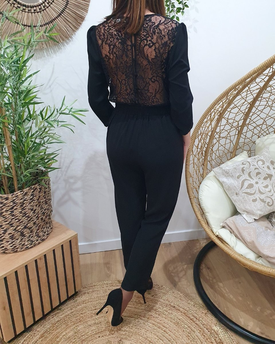 Combinaison pantalon femme noire dos dentelle