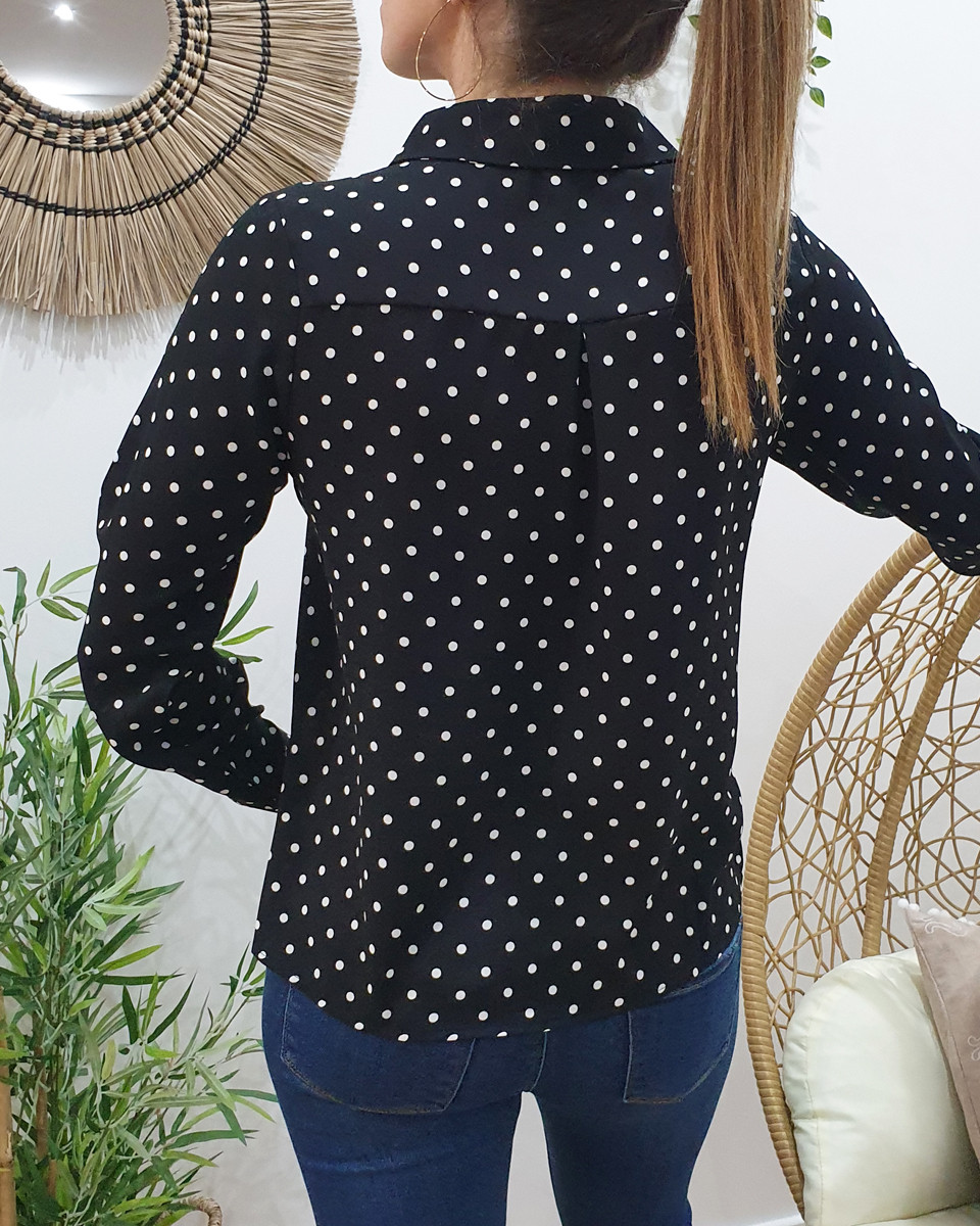 Chemisier noir à pois blancs