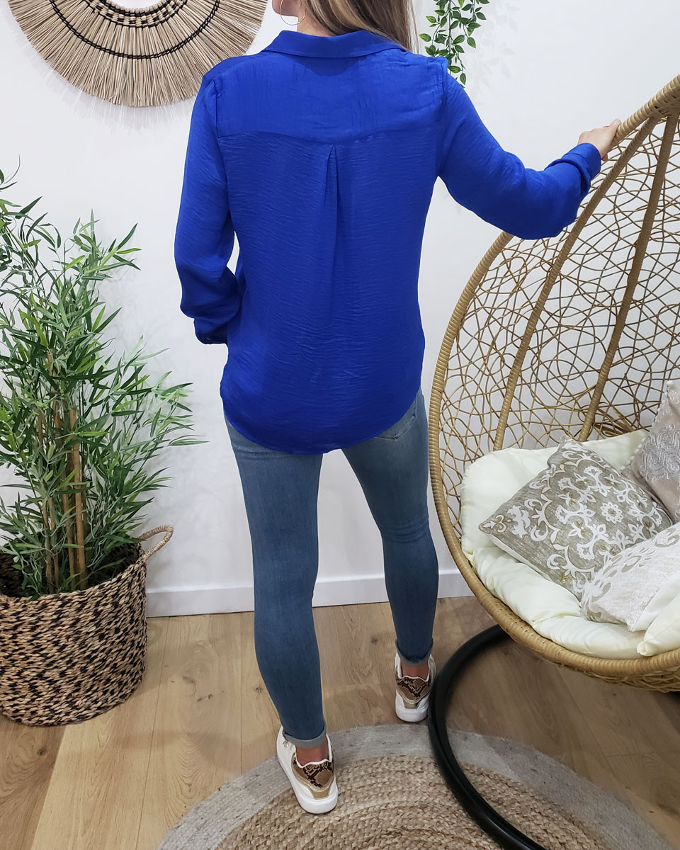 Chemise satinée unie bleu roi