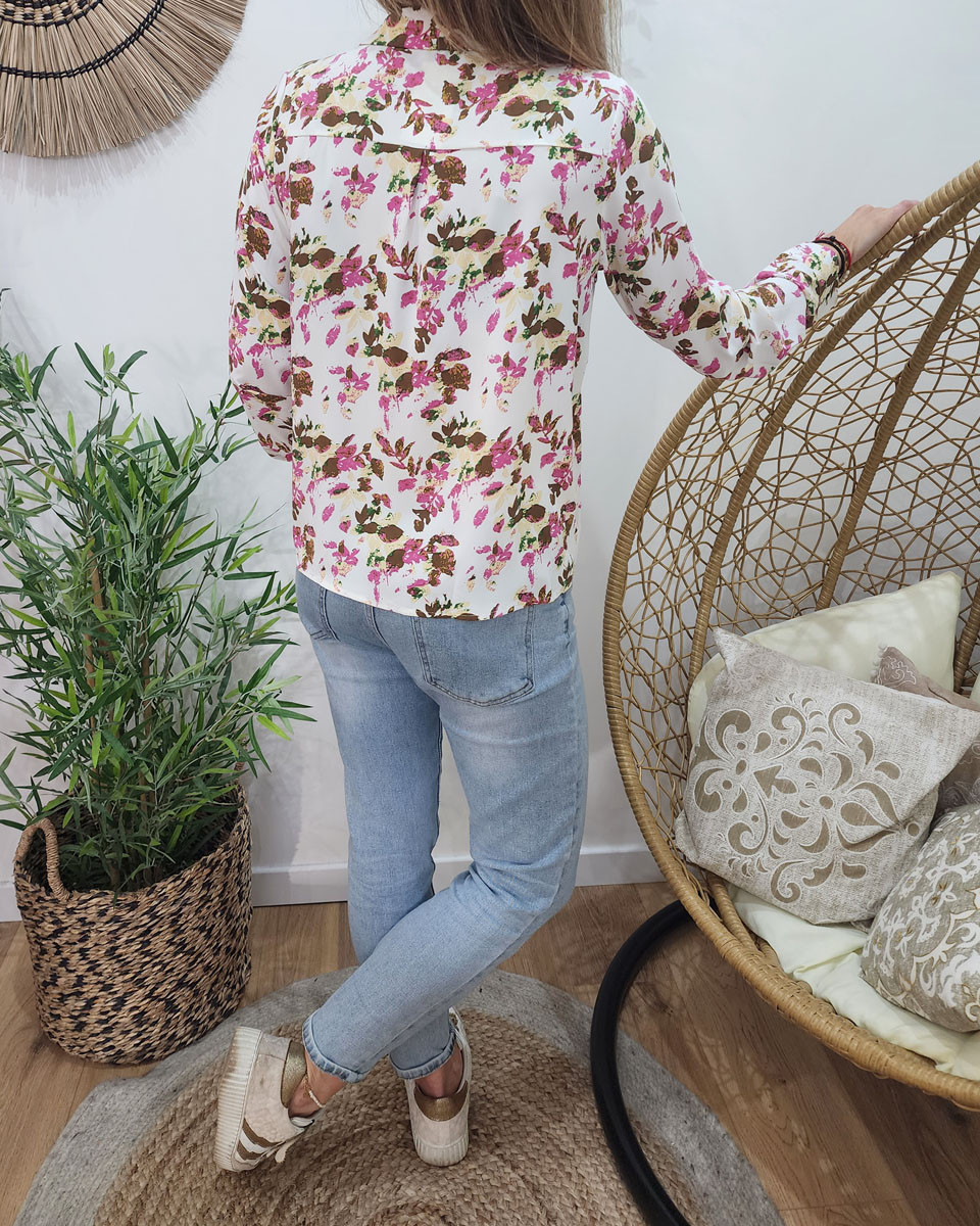 Chemisier femme blanc rose Kira