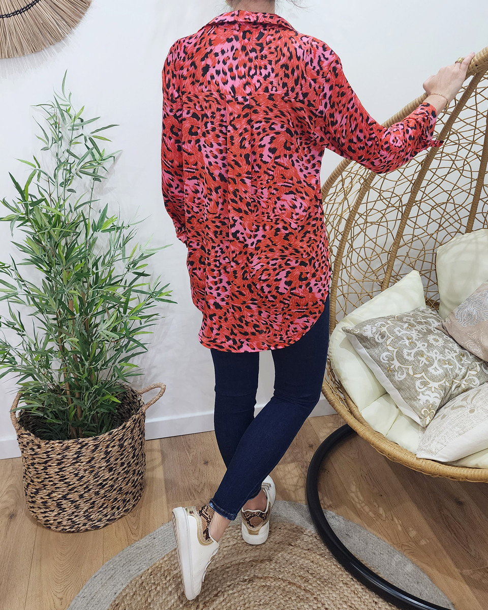 Chemisier femme léopard rouge et rose
