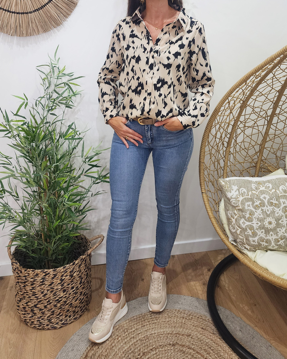 Chemisier femme beige et noir Paula