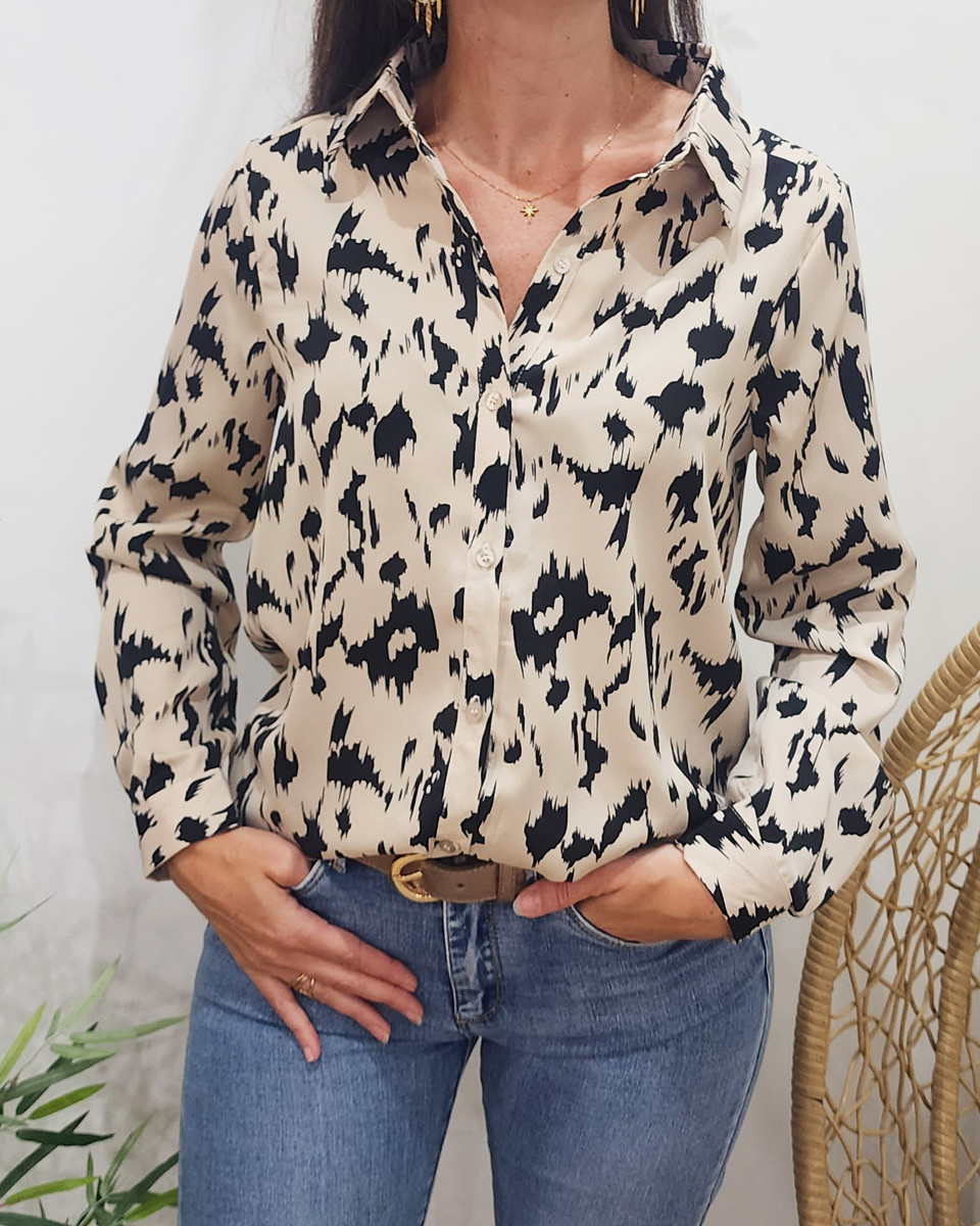 Chemisier femme beige et noir Paula