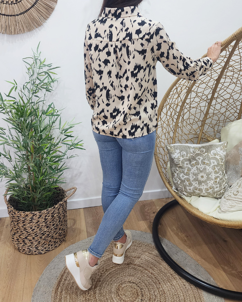 Chemisier femme beige et noir Paula