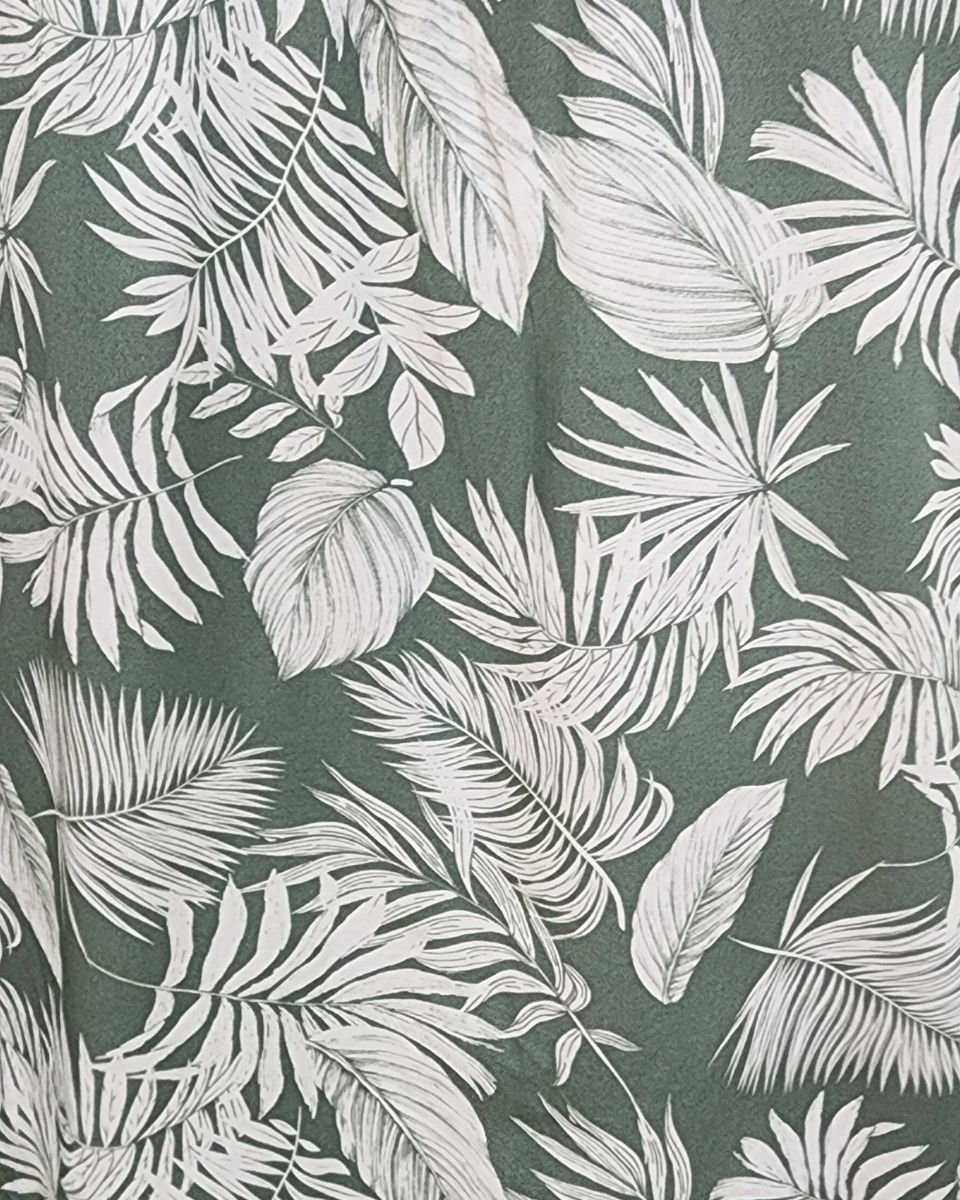 Chemisier femme vert agate feuillages blancs