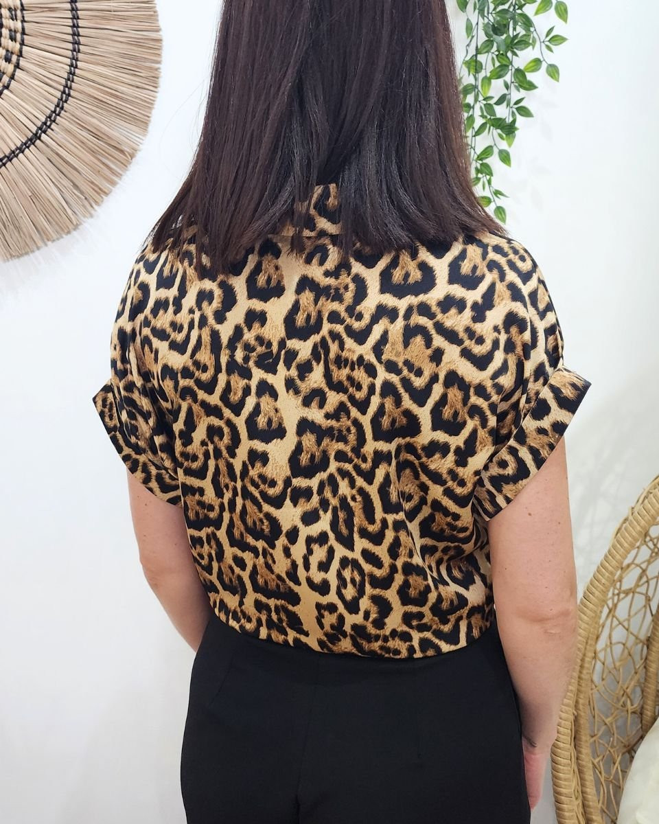 Chemisier femme à nouer imprimé léopard