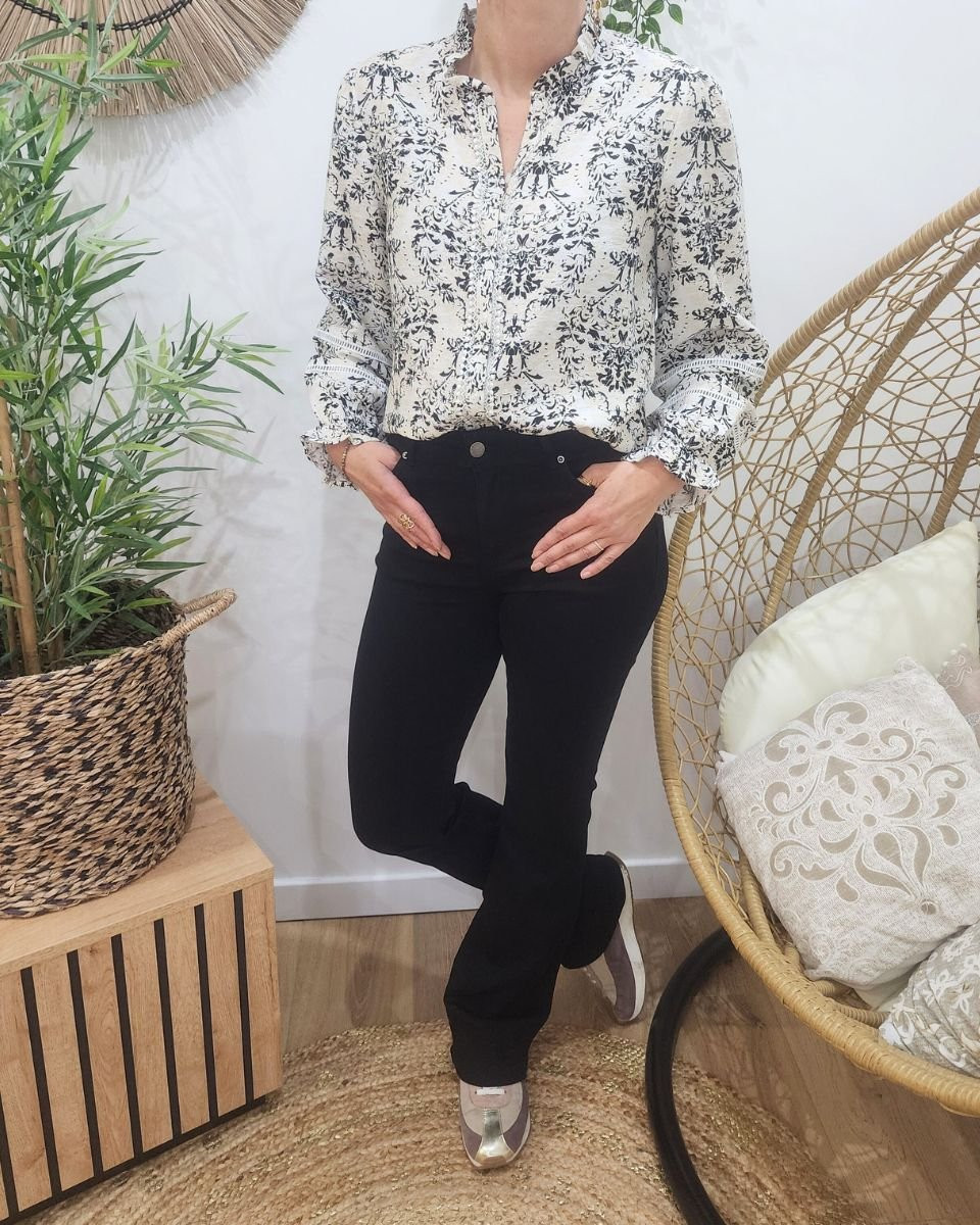 Chemisier femme écru beige noir Rosalia